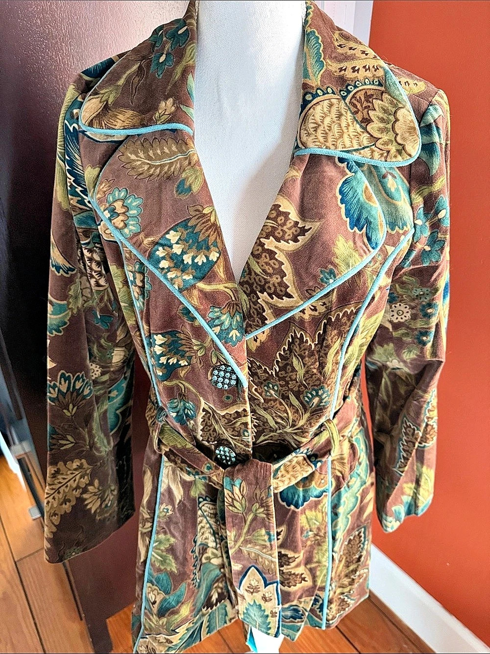 3 Sisters Floral Belted Blazer in Brown & Blue Like New